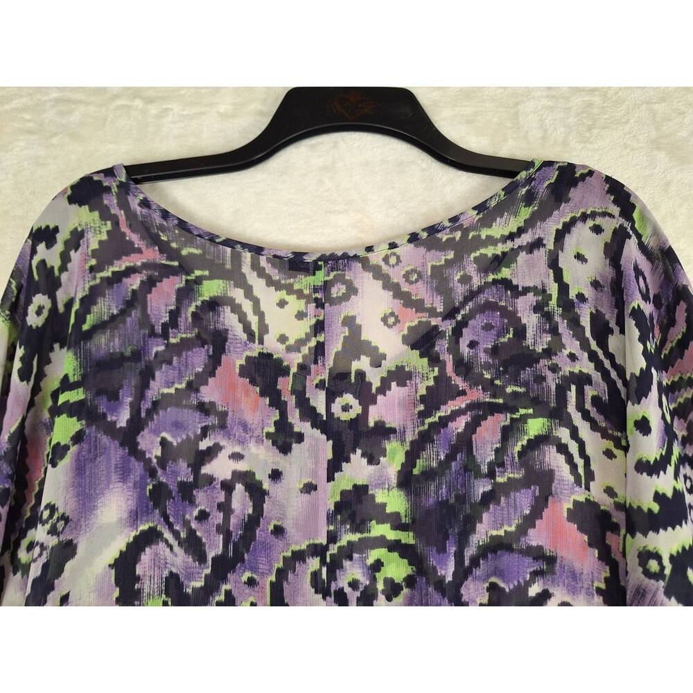 Quintessential Women's Large Top Paisley Cropped Sheer Dolman Buttons Boxy Retro - Picture 11 of 11